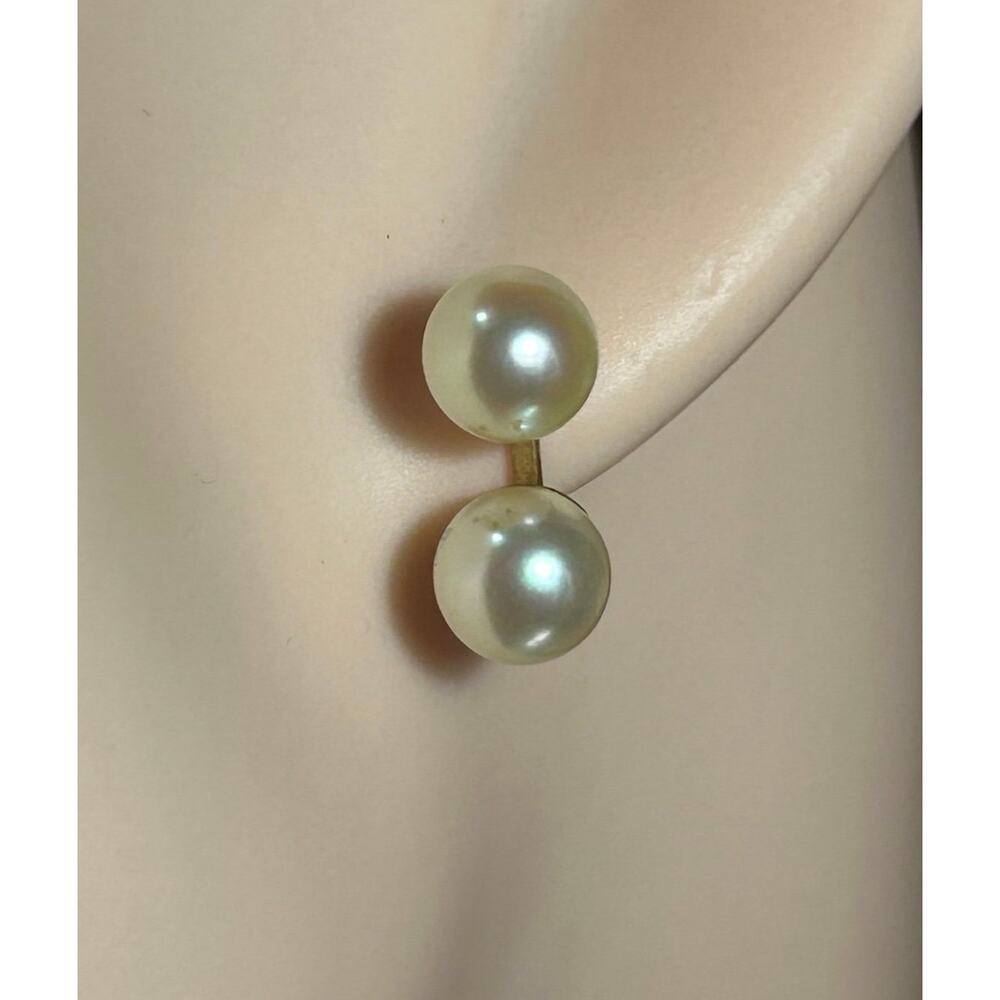 Vintage 14k solid yellow gold double white pearl stud post earrings fine jewelry